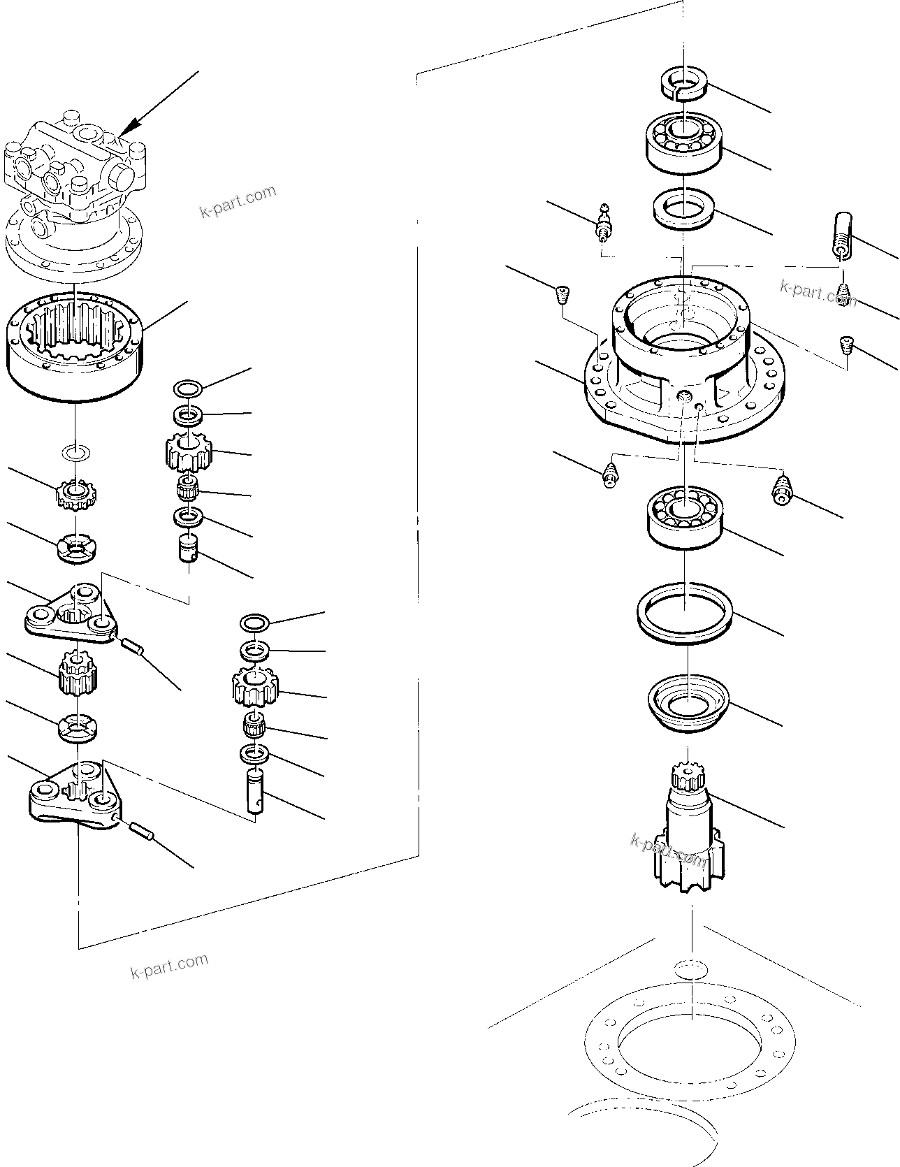 Komatsu parts book diagram for PC75R-2 USA S/N 22E5200001-Up: SWING MACHINERY (1/2)