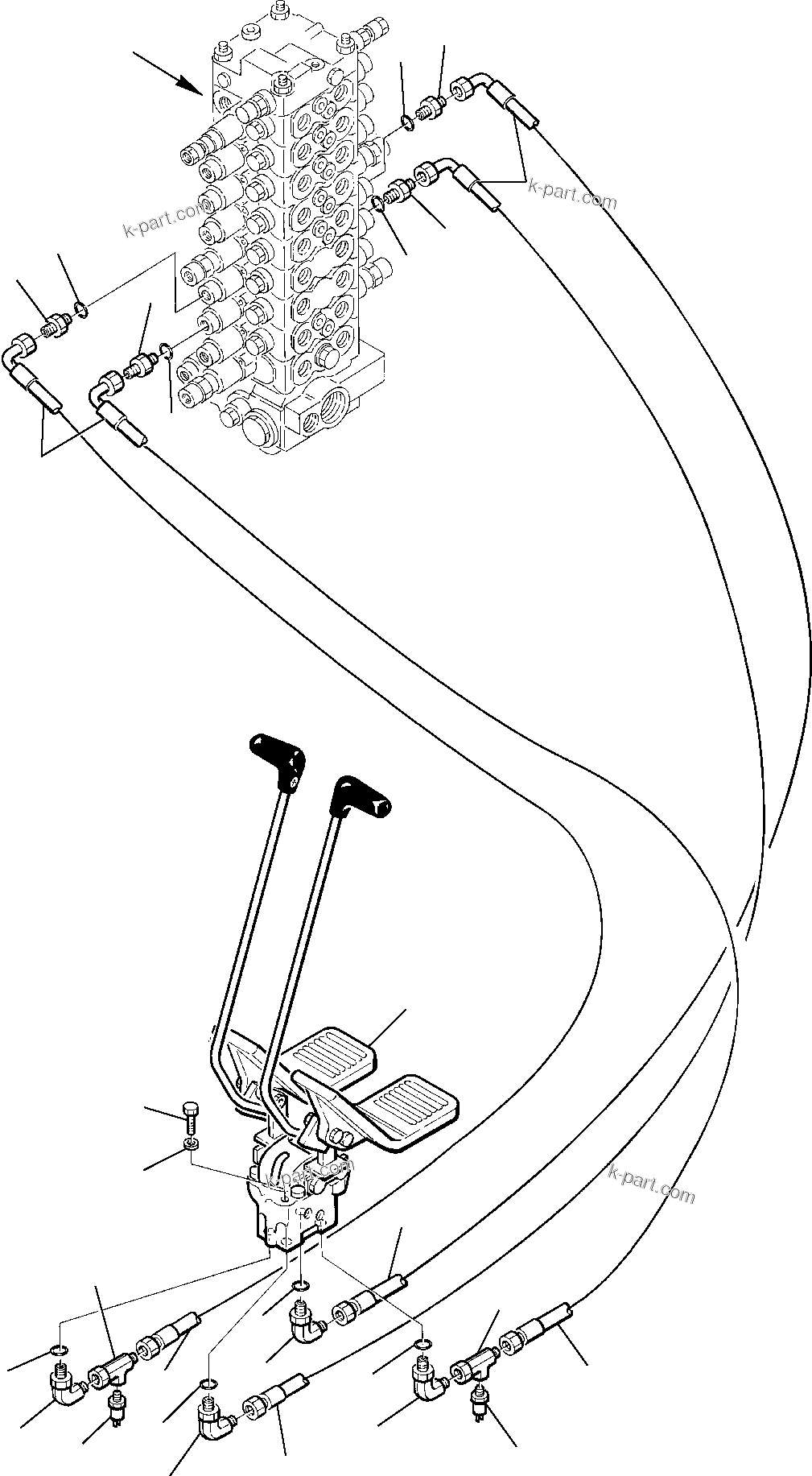 Komatsu parts book diagram for PC75R-2 USA S/N 22E5200001-Up: HYDRAULIC PIPING (TRAVEL PPC LINE) (1/2)