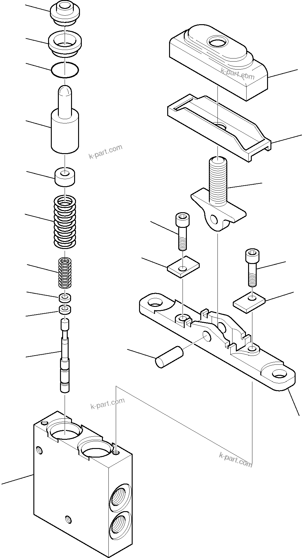 Komatsu parts book diagram for PC75R-2 USA S/N 22E5200001-Up: PPC VALVE FOR BLADE, BOOM SWING, 2-PIECE BOOM