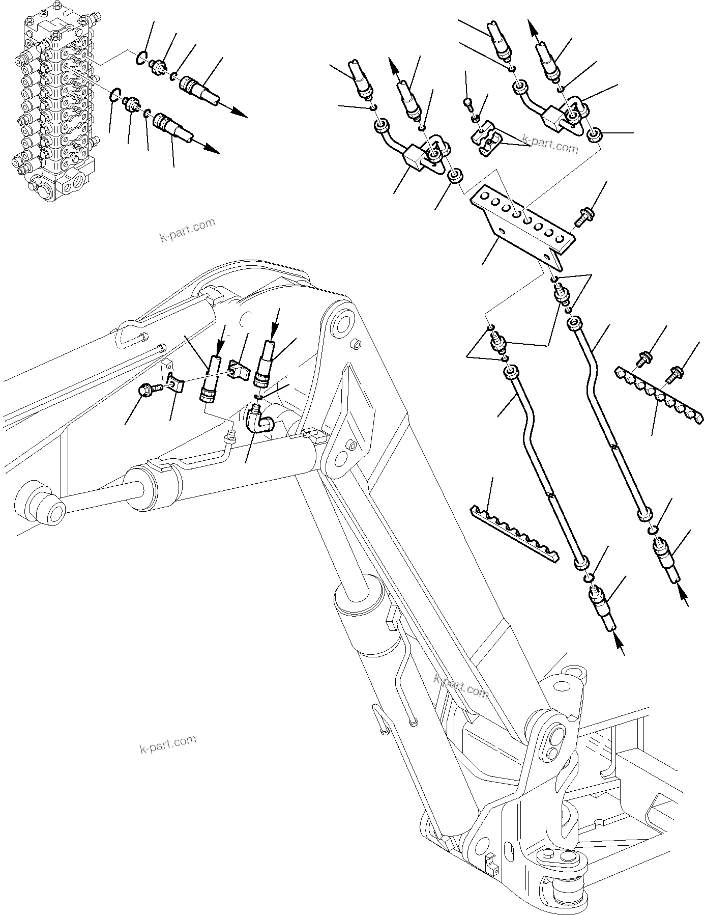 Komatsu parts book diagram for PC75R-2 USA S/N 22E5200001-Up: HYDRAULIC PIPING (2ND BOOM CYLINDER LINE)