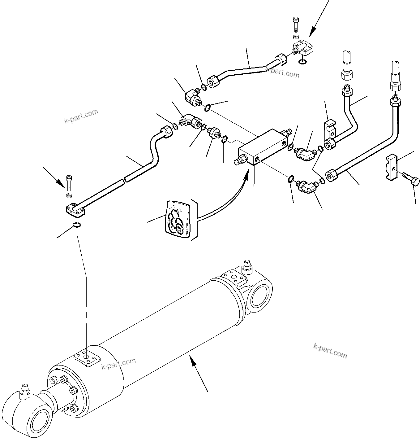 Komatsu parts book diagram for PC75R-2 USA S/N 22E5200001-Up: HYDRAULIC PIPING (2ND BOOM CYLINDER LINE) (SAFETY VALVE)