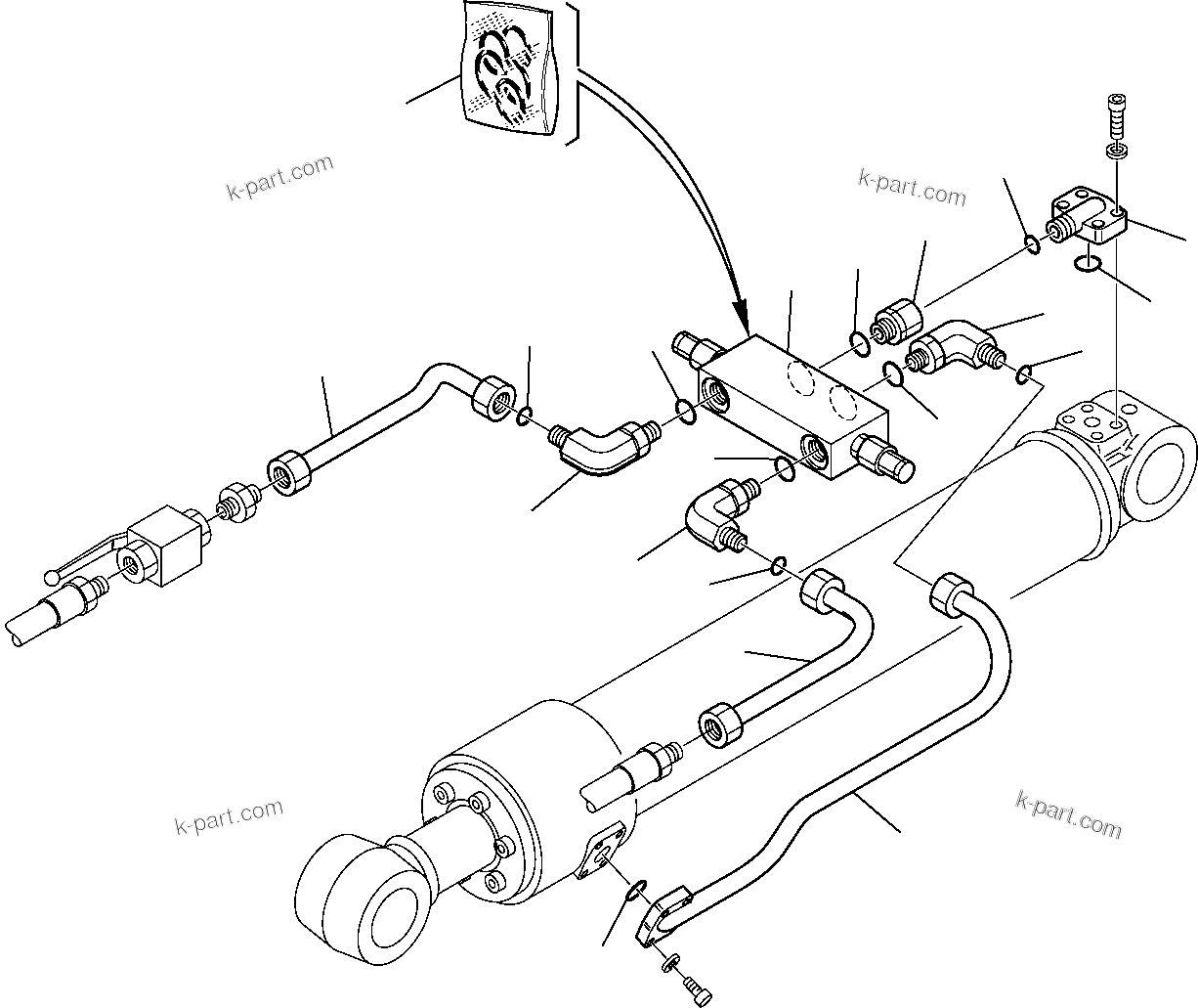 Komatsu parts book diagram for PC75R-2 USA S/N 22E5200001-Up: HYDRAULIC PIPING (BUCKET CYLINDER LINE) (SAFETY VALVE)