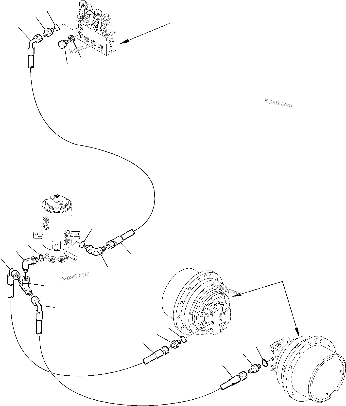 Komatsu parts book diagram for PC75R-2 USA S/N 22E5200001-Up: HYDRAULIC PIPING (TRAVEL SPEED)
