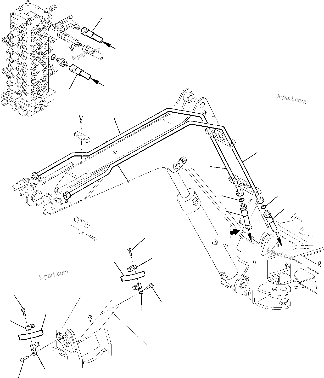 Komatsu parts book diagram for PC75R-2 USA S/N 22E5200001-Up: HYDRAULIC PIPING (ATTACHMENT LINE) (BOOM SIDE)