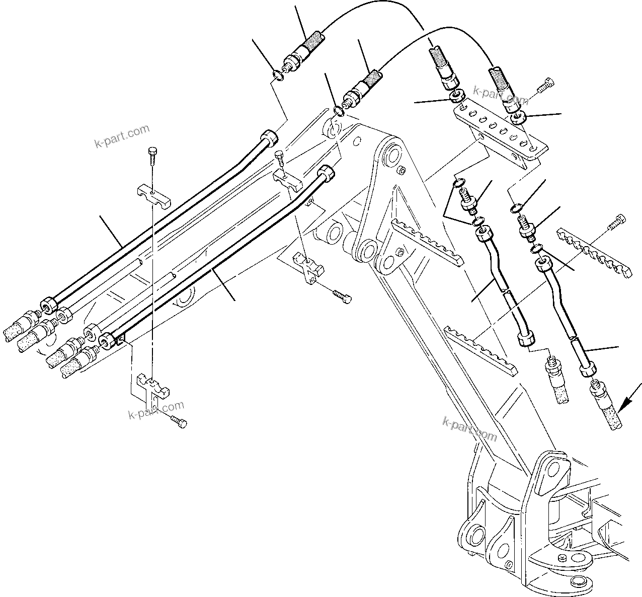 Komatsu parts book diagram for PC75R-2 USA S/N 22E5200001-Up: HYDRAULIC PIPING (ATTACHMENT LINE) (FOR 2-PIECE BOOM) (BOOM SIDE)