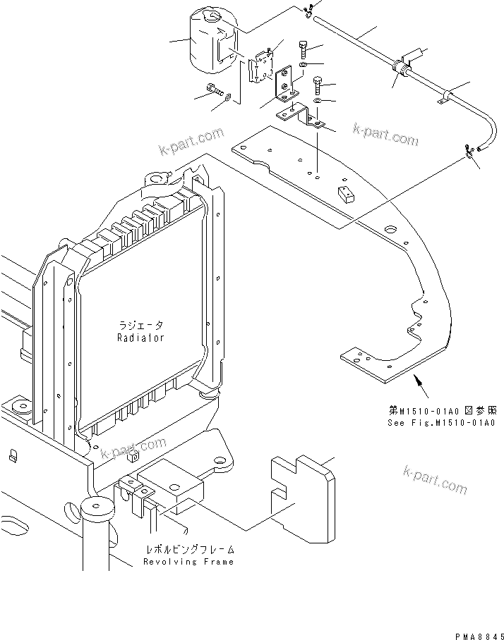 Komatsu parts book diagram for PC75UD-2 S/N 5001-UP: COOLING (SUB TANK) (CAR COOLER PARTS) (WITH CAR COOLER)