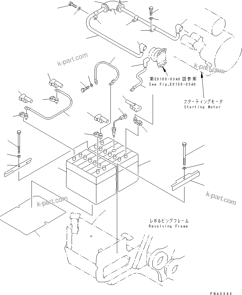 Komatsu parts book diagram for PC75UD-2 S/N 5001-UP: BATTERY AND MOUNTING (COLD WEATHER SPEC.)