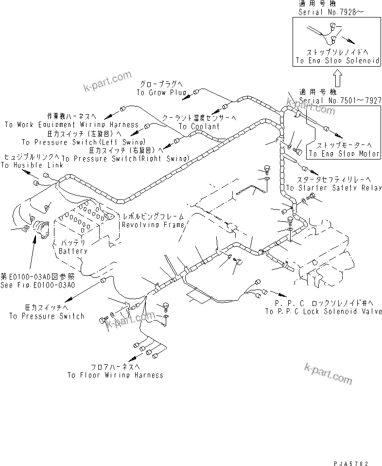 Komatsu parts book diagram for PC75UD-2 S/N 5001-UP: ELECTRICAL (MAIN HARNESS) (CANOPY AND CAB) (FOR MONO BOOM)(#7075-)