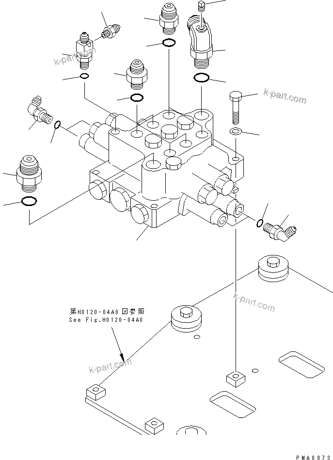 Komatsu parts book diagram for PC75UD-2 S/N 5001-UP: MAIN VALVE (MOUNT AND ELBOW) (FOR FRONT VALVE)