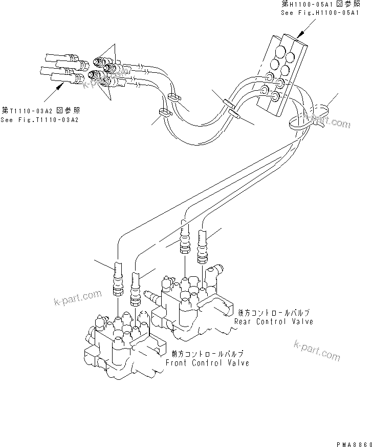 Komatsu parts book diagram for PC75UD-2 S/N 5001-UP: ACTUATOR LINE (BUCKET AND ARM)(#7075-)
