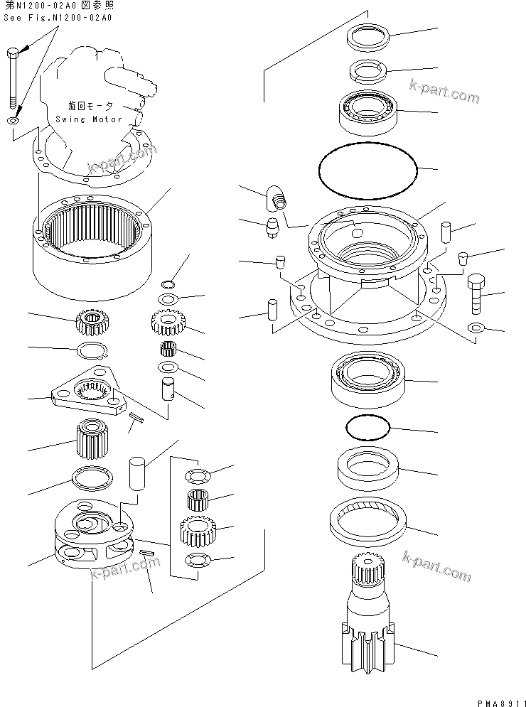 Komatsu parts book diagram for PC75UD-2 S/N 5001-UP: SWING MACHINERY AND MOTOR (SWING MACHINERY)(#5001-7927)