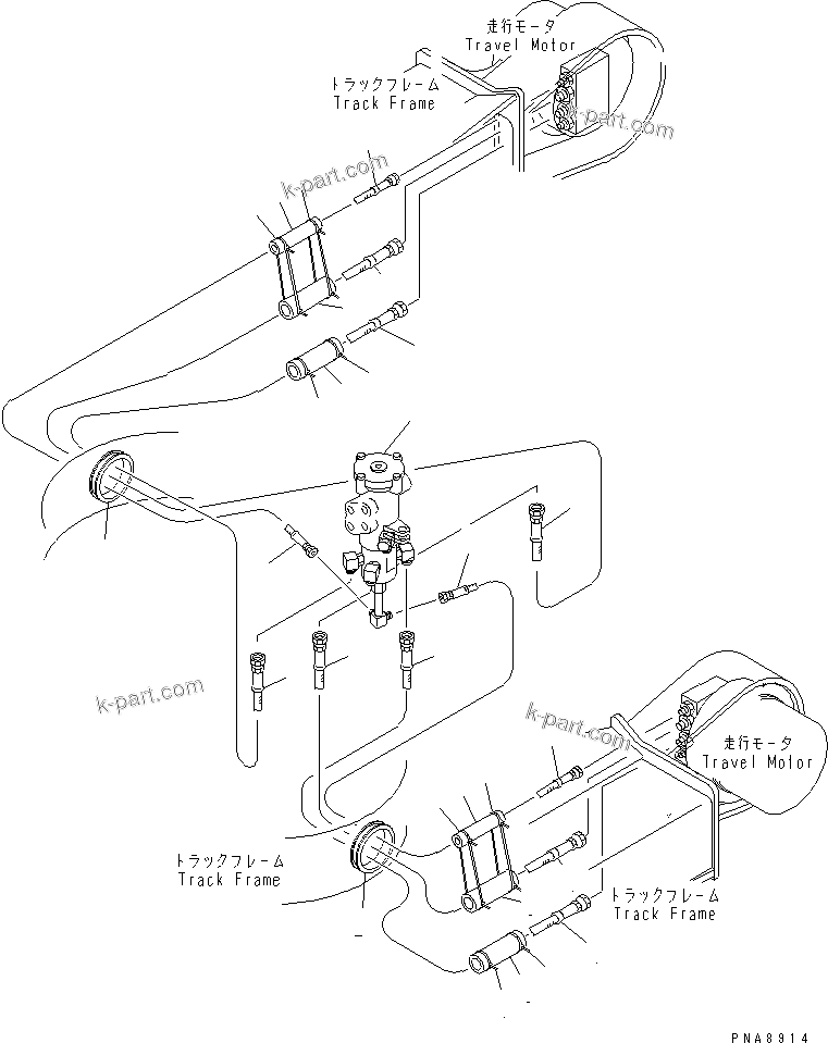 Komatsu parts book diagram for PC75UD-2 S/N 5001-UP: LOWER HYDRAULIC LINE (TRAVEL MOTOR LINE)