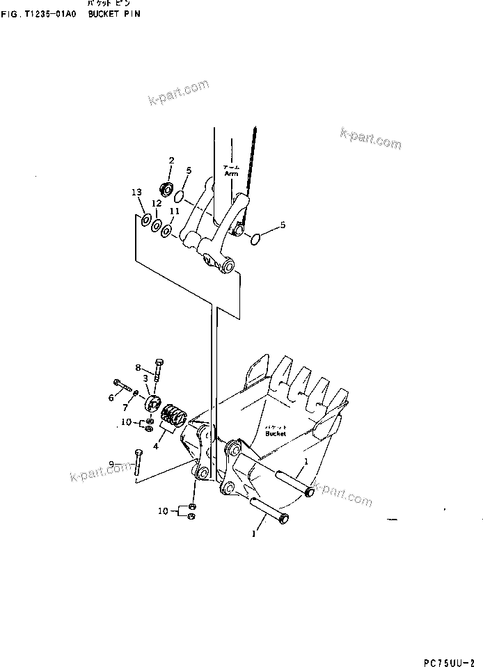 Komatsu parts book diagram for PC75UD-2 S/N 5001-UP: BUCKET PIN(#5001-10370)