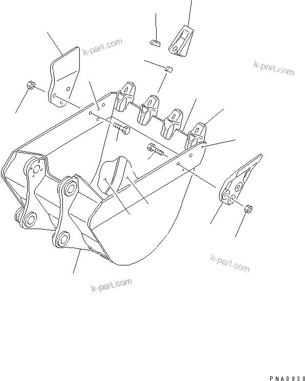 Komatsu parts book diagram for PC75UD-2 S/N 5001-UP: BUCKET ? 0.25M3 (MINI 0.44M3) WIDTH 750MM(#10371-)