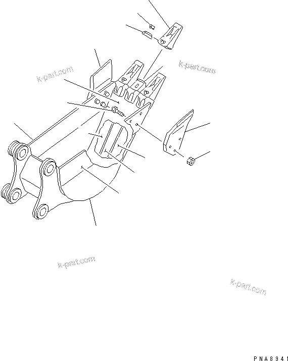 Komatsu parts book diagram for PC75UD-2 S/N 5001-UP: BUCKET ? 0.08M3 (MINI 0.14M3) WIDTH 450MM(#10371-)