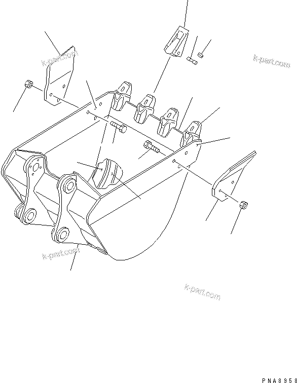 Komatsu parts book diagram for PC75UD-2 S/N 5001-UP: BUCKET ? 0.25M3 (MINI 0.44M3) WIDTH 750MM (HORIZONTAL PIN TYPE)(#10371-)