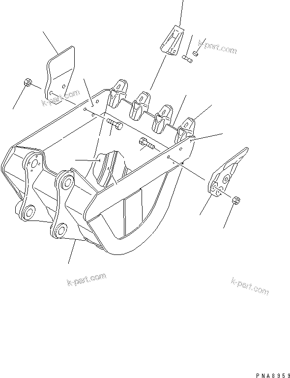 Komatsu parts book diagram for PC75UD-2 S/N 5001-UP: REINFOCED BUCKET ? 0.25M3 (MINI 0.44M3) WIDTH 750MM               (HORIZONTAL PIN TYPE)(#5001-10370)