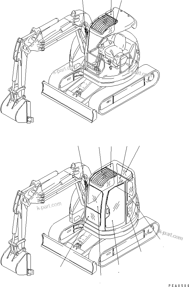 Komatsu parts book diagram for PC75UD-2 S/N 5001-UP: GLASS AND REAR VIEW MIRROR(#7928-)