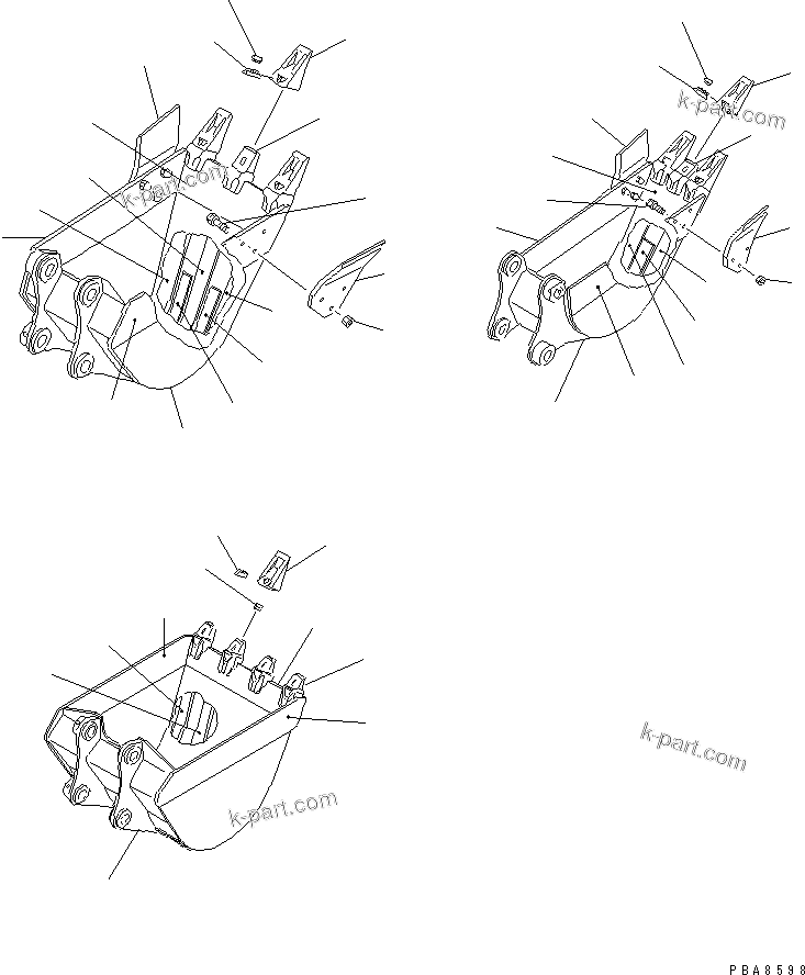 Komatsu parts book diagram for PC75UD-2 S/N 5001-UP: BUCKET (VERTICAL PIN TYPE ? WITHOUT ADJUSTER)(#5001-10370)