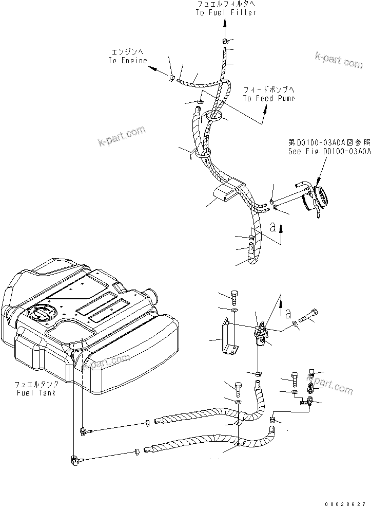 Komatsu parts book diagram for PC78MR-6 S/N 1001-UP (For North America): FUEL LINE(#1190-)