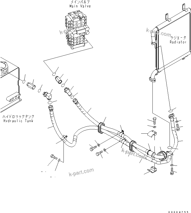 Komatsu parts book diagram for PC78MR-6 S/N 1001-UP (For North America): OIL COOLER LINE