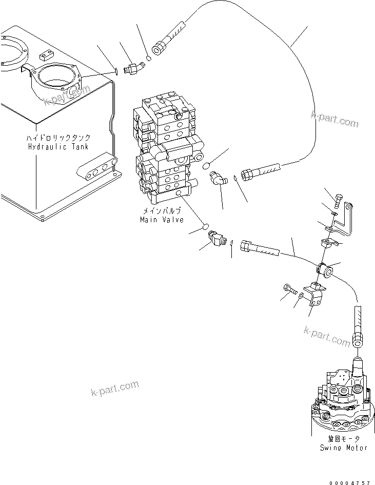 Komatsu parts book diagram for PC78MR-6 S/N 1001-UP (For North America): RETURN LINE(#1001-1005)