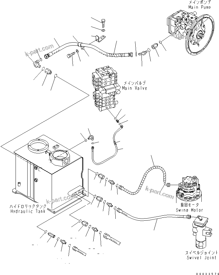 Komatsu parts book diagram for PC78MR-6 S/N 1001-UP (For North America): DRAIN LINE(#1017-)
