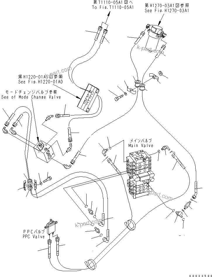 Komatsu parts book diagram for PC78MR-6 S/N 1001-UP (For North America): ATTACHMENT LINE (ATTACHMENT LINE AND FLOOR LINE) (WITH SERVICE VALVE) (YELLOW)(#1017-)