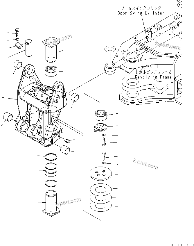 Komatsu parts book diagram for PC78MR-6 S/N 1001-UP (For North America): BOOM SWING BRACKET AND PIN(#1095-)