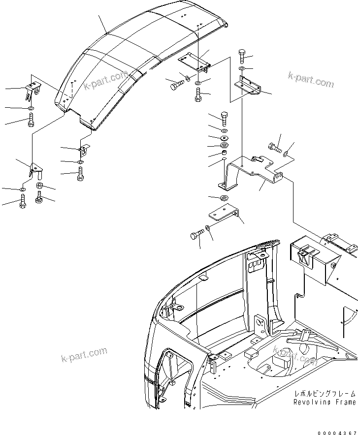 Komatsu parts book diagram for PC78MR-6 S/N 1001-UP (For North America): FRONT COVER (TANK COVER) (YELLOW) (1/2)