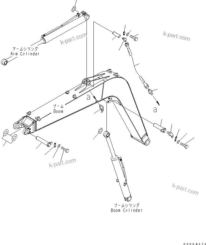 Komatsu parts book diagram for PC78MR-6 S/N 1001-UP (For North America): BOOM (PIN) (YELLOW)(#1001-1173)