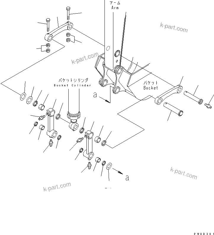 Komatsu parts book diagram for PC78MR-6 S/N 1001-UP (For North America): BUCKET LINK (YELLOW)