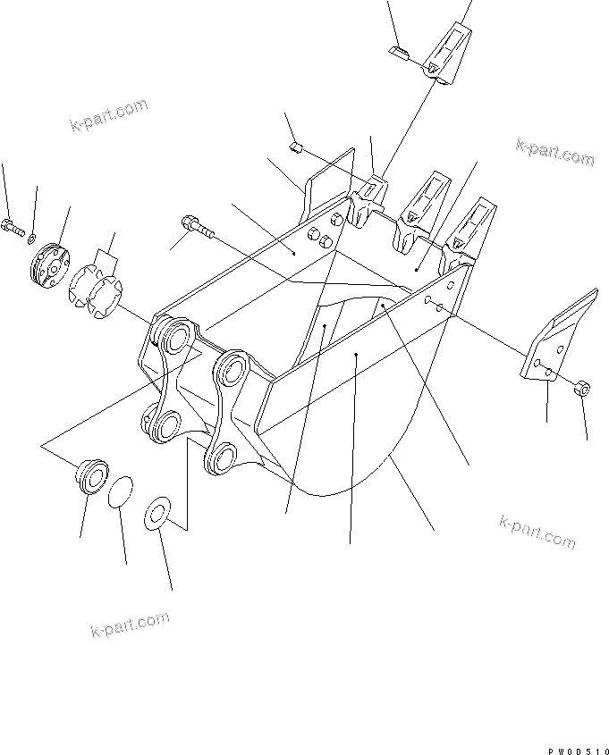 Komatsu parts book diagram for PC78MR-6 S/N 1001-UP (For North America): BUCKET ? 0.18M3 WIDTH 650MM (VERTICAL PIN TYPE) (YELLOW)