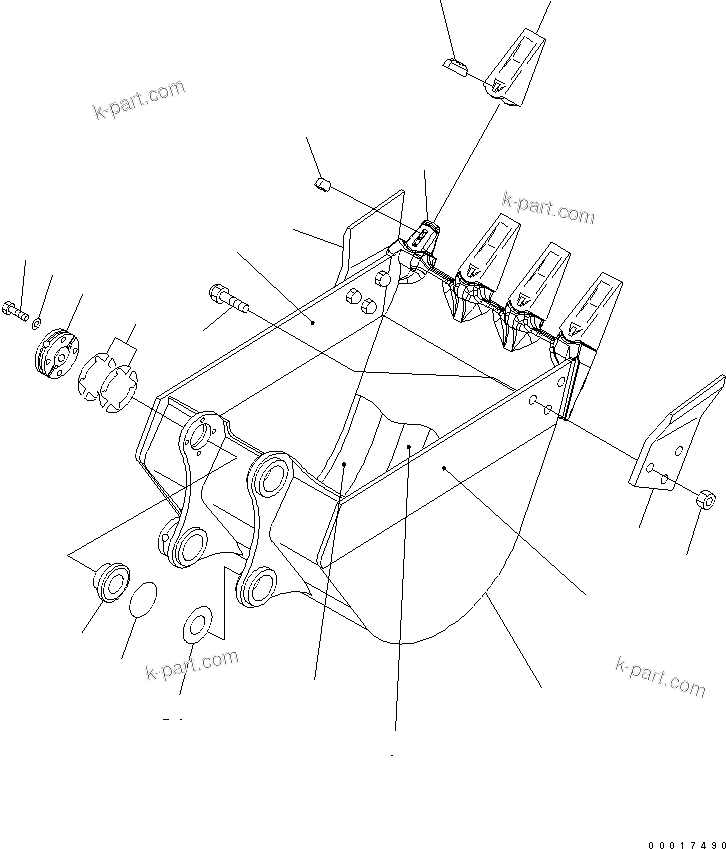 Komatsu parts book diagram for PC78MR-6 S/N 1001-UP (For North America): BUCKET ? 0.25M3 WIDTH 750MM (VERTICAL PIN TYPE) (YELLOW)(#1190-)