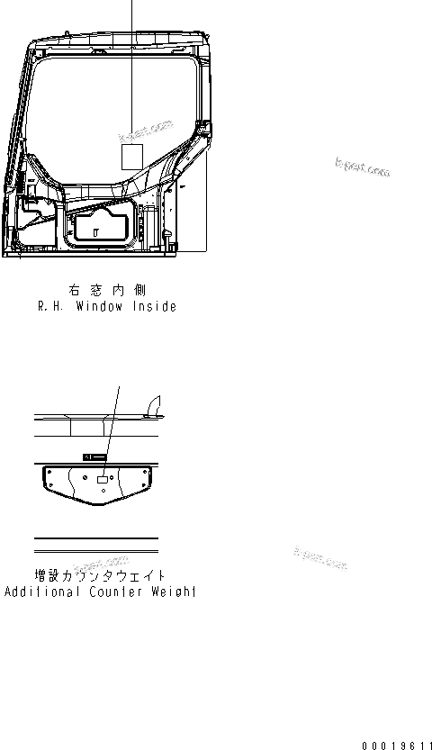 Komatsu parts book diagram for PC78MR-6 S/N 1001-UP (For North America): PLATE (FOR LONG ARM) (EXCEPT JAPAN) (ADDITIONAL COUNTER WEIGHT)