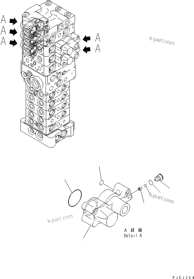 Komatsu parts book diagram for PC78MR-6 S/N 1001-UP (For North America): MAIN VALVE (9-VALVE) (3/25) (FOR BLADE) (WITH SERVICE VALVE)