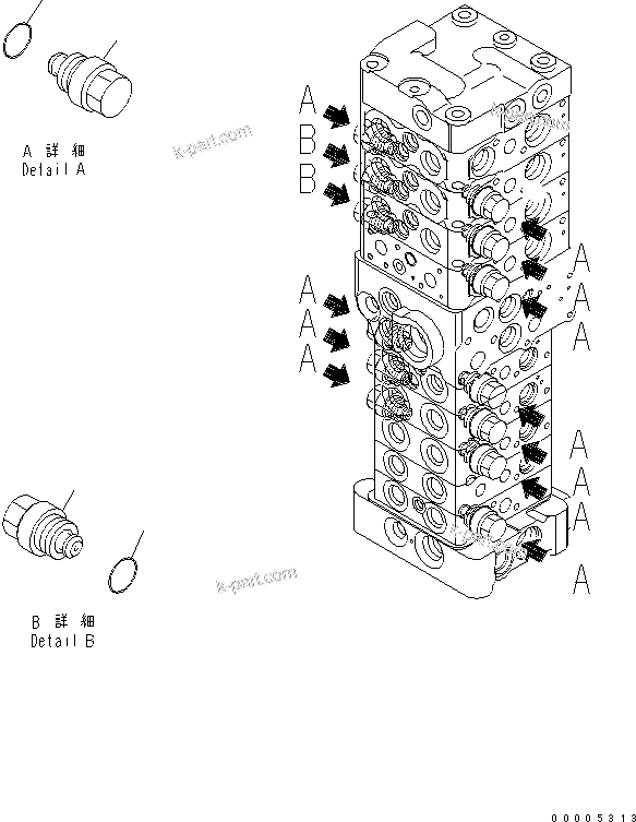 Komatsu parts book diagram for PC78MR-6 S/N 1001-UP (For North America): MAIN VALVE (9-VALVE) (18/25) (FOR BLADE) (WITH SERVICE VALVE)