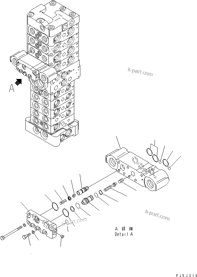 Komatsu parts book diagram for PC78MR-6 S/N 1001-UP (For North America): MAIN VALVE (9-VALVE) (19/25) (FOR BLADE) (WITH SERVICE VALVE)
