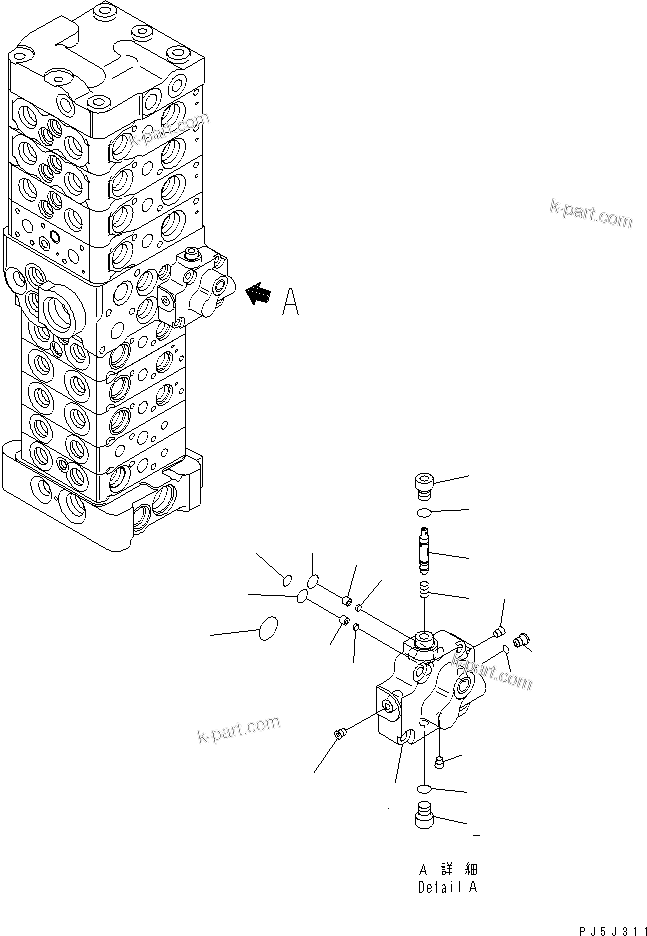 Komatsu parts book diagram for PC78MR-6 S/N 1001-UP (For North America): MAIN VALVE (9-VALVE) (20/25) (FOR BLADE) (WITH SERVICE VALVE)