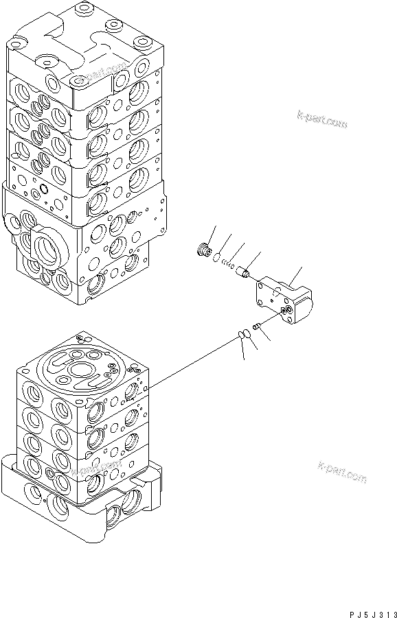Komatsu parts book diagram for PC78MR-6 S/N 1001-UP (For North America): MAIN VALVE (9-VALVE) (22/25) (FOR BLADE)