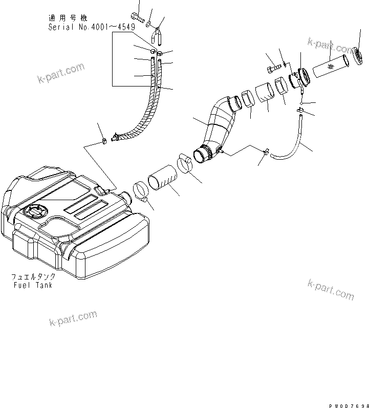 Komatsu parts book diagram for PC78US-6 S/N 4001-UP: FUEL TANK (SUB TANK)(#4001-4859)