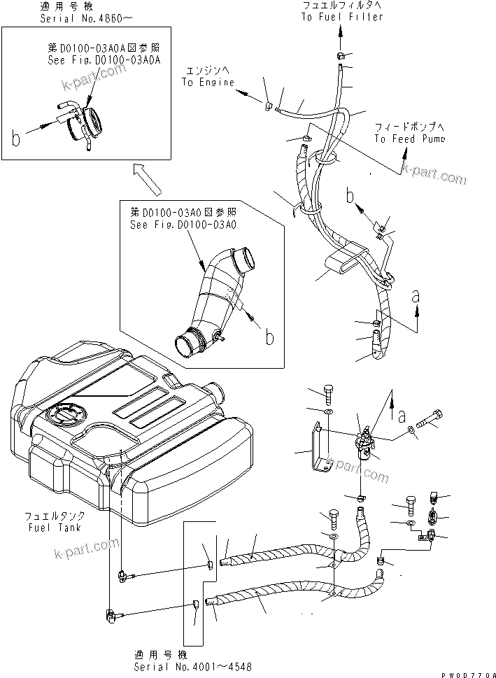 Komatsu parts book diagram for PC78US-6 S/N 4001-UP: FUEL LINE(#4001-6500)
