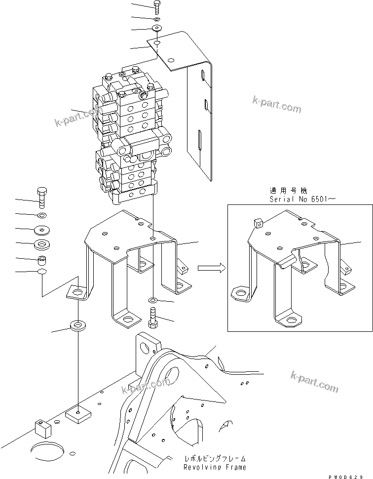 Komatsu parts book diagram for PC78US-6 S/N 4001-UP: MAIN VALVE (WITH  SERVICE VALVE AND ATTACHMENT)
