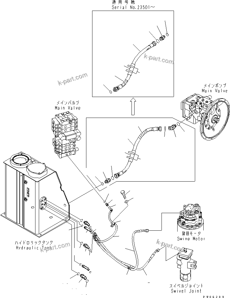 Komatsu parts book diagram for PC78US-6 S/N 4001-UP: DRAIN LINE (ARM CRANE)(#4001-6500)