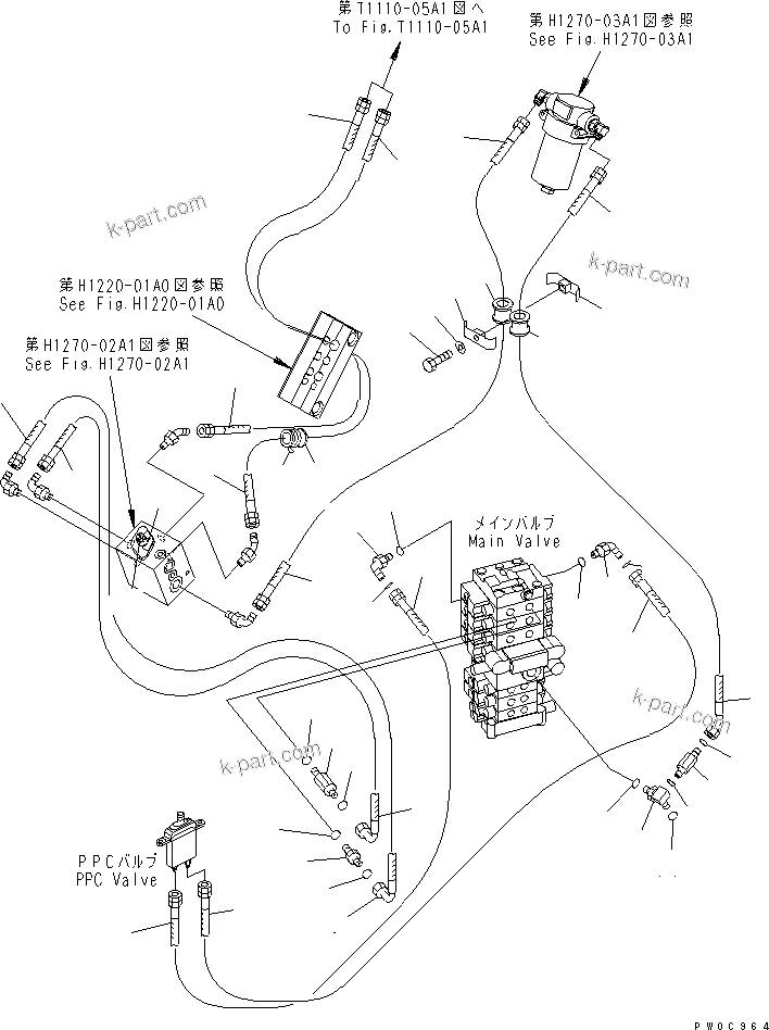 Komatsu parts book diagram for PC78US-6 S/N 4001-UP: ATTACHMENT LINE (ATTACHMENT LINE AND FLOOR LINE) (WITH SERVICE VALVE)(#4001-6500)