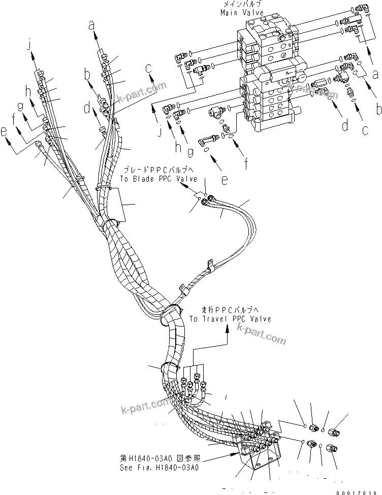 Komatsu parts book diagram for PC78US-6 S/N 4001-UP: P.P.C MAIN LINE (1/4) (BLADE)(#6501-)