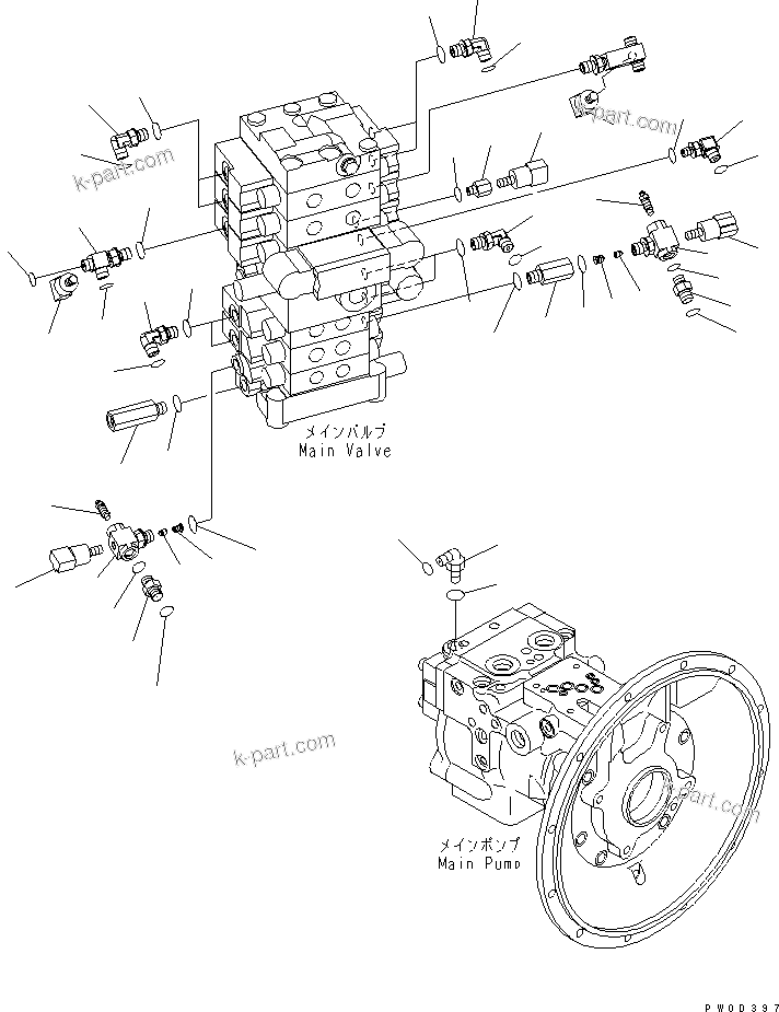 Komatsu parts book diagram for PC78US-6 S/N 4001-UP: P.P.C MAIN LINE (4/4) (ARM CRANE)(#4001-6500)