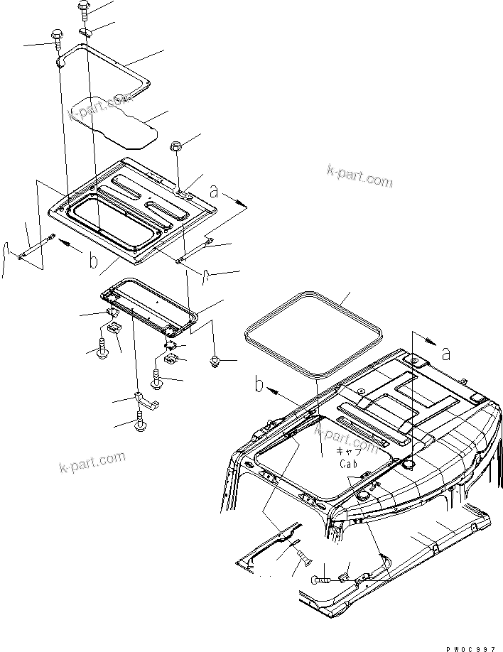 Komatsu parts book diagram for PC78US-6 S/N 4001-UP: OPERATOR'S CAB (ROOF WINDOW) (DEMOLITION SPEC.)(#4001-6500)