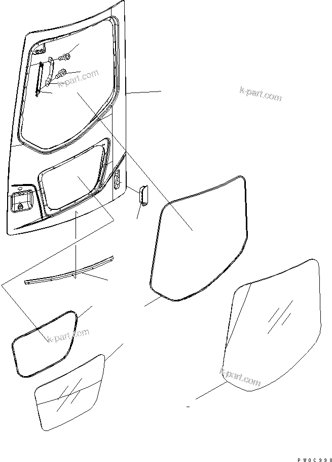 Komatsu parts book diagram for PC78US-6 S/N 4001-UP: OPERATOR'S CAB (DOOR)