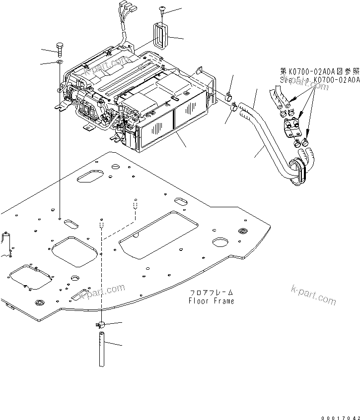 Komatsu parts book diagram for PC78US-6 S/N 4001-UP: FLOOR FRAME (AIR CONDITIONER UNIT AND HOSE) (FOR AUTO AIR CONDITIONER)(#6501-)